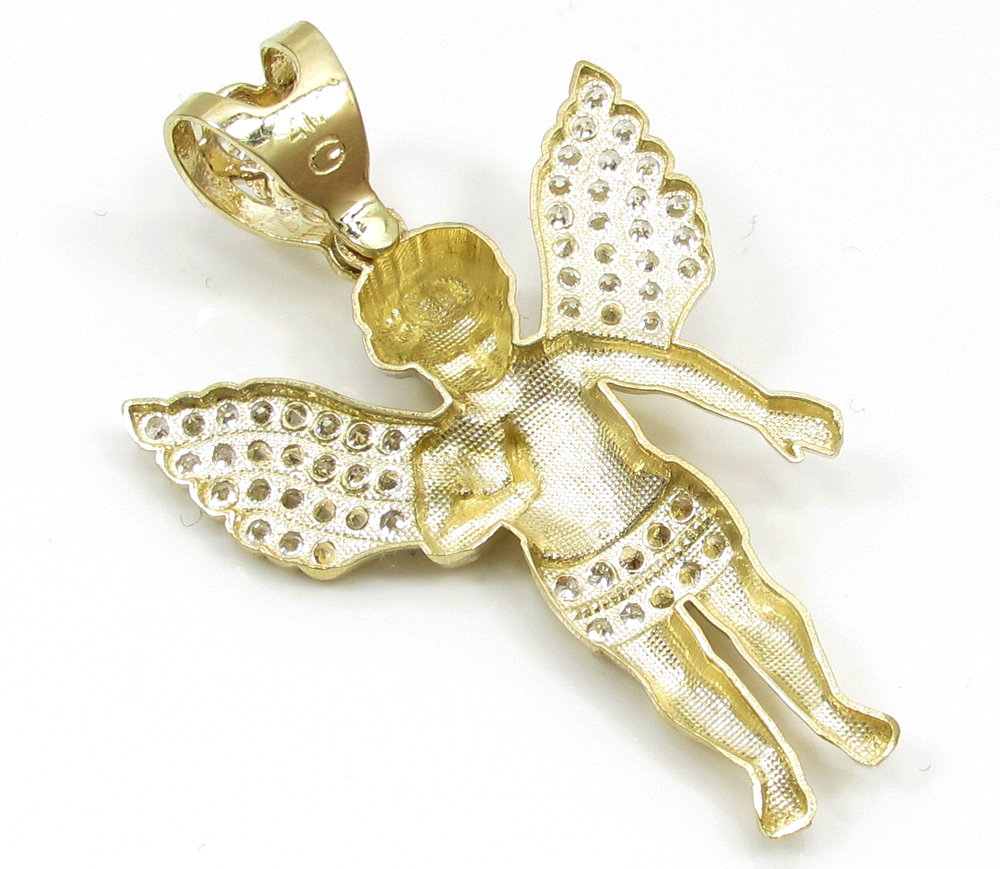 10k yellow gold small baby cherub angel pendant 2.50ct