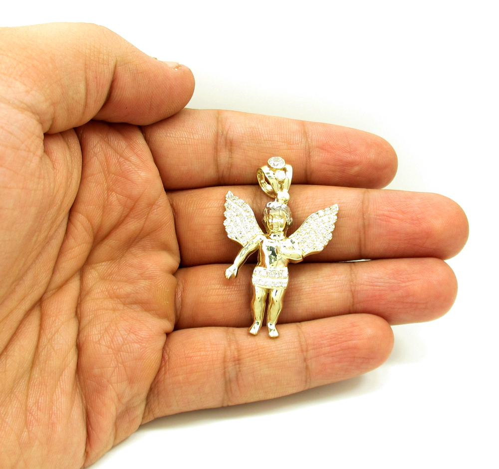 10k yellow gold small baby cherub angel pendant 2.50ct