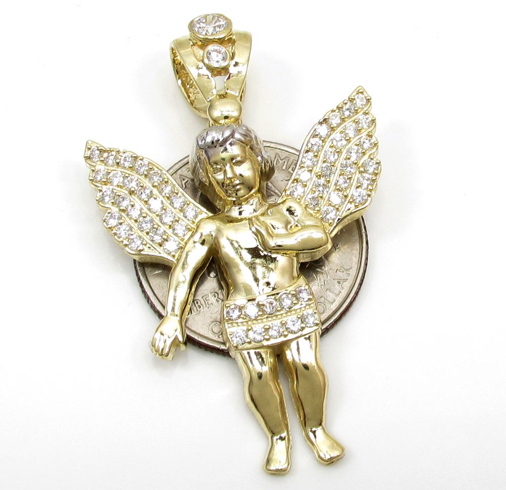 10k yellow gold small baby cherub angel pendant 2.50ct