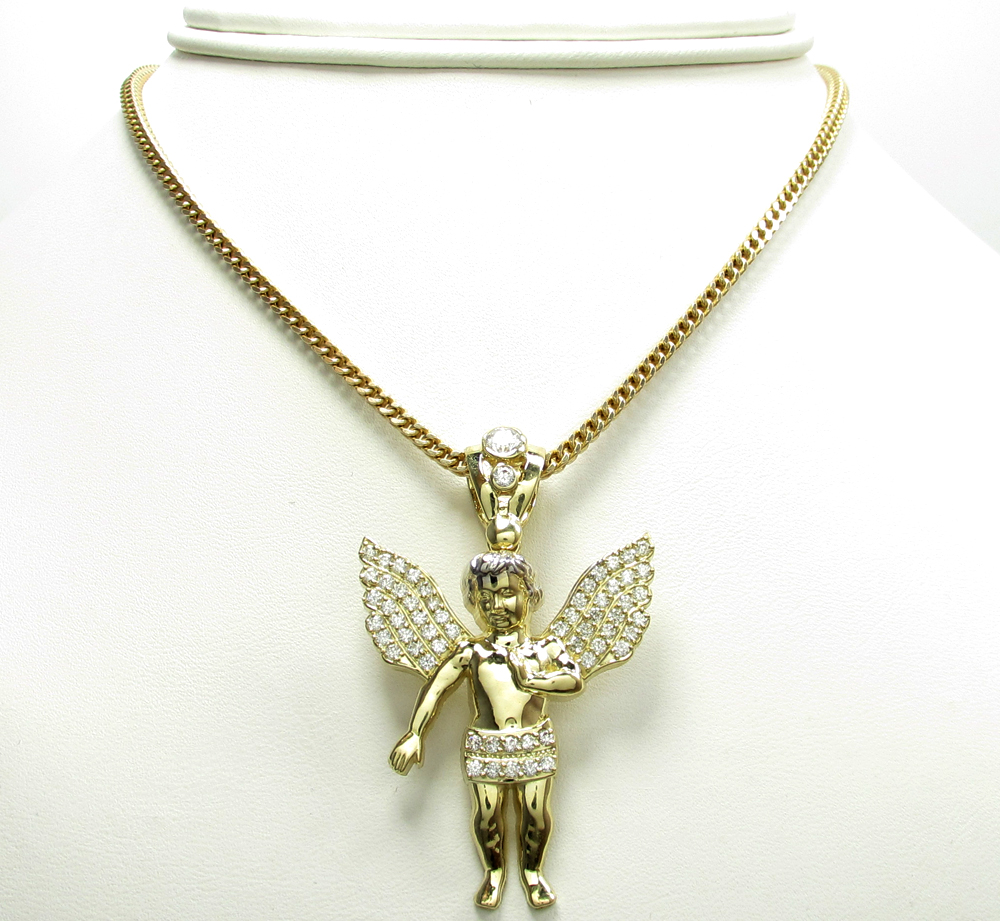 10k yellow gold small baby cherub angel pendant 2.50ct