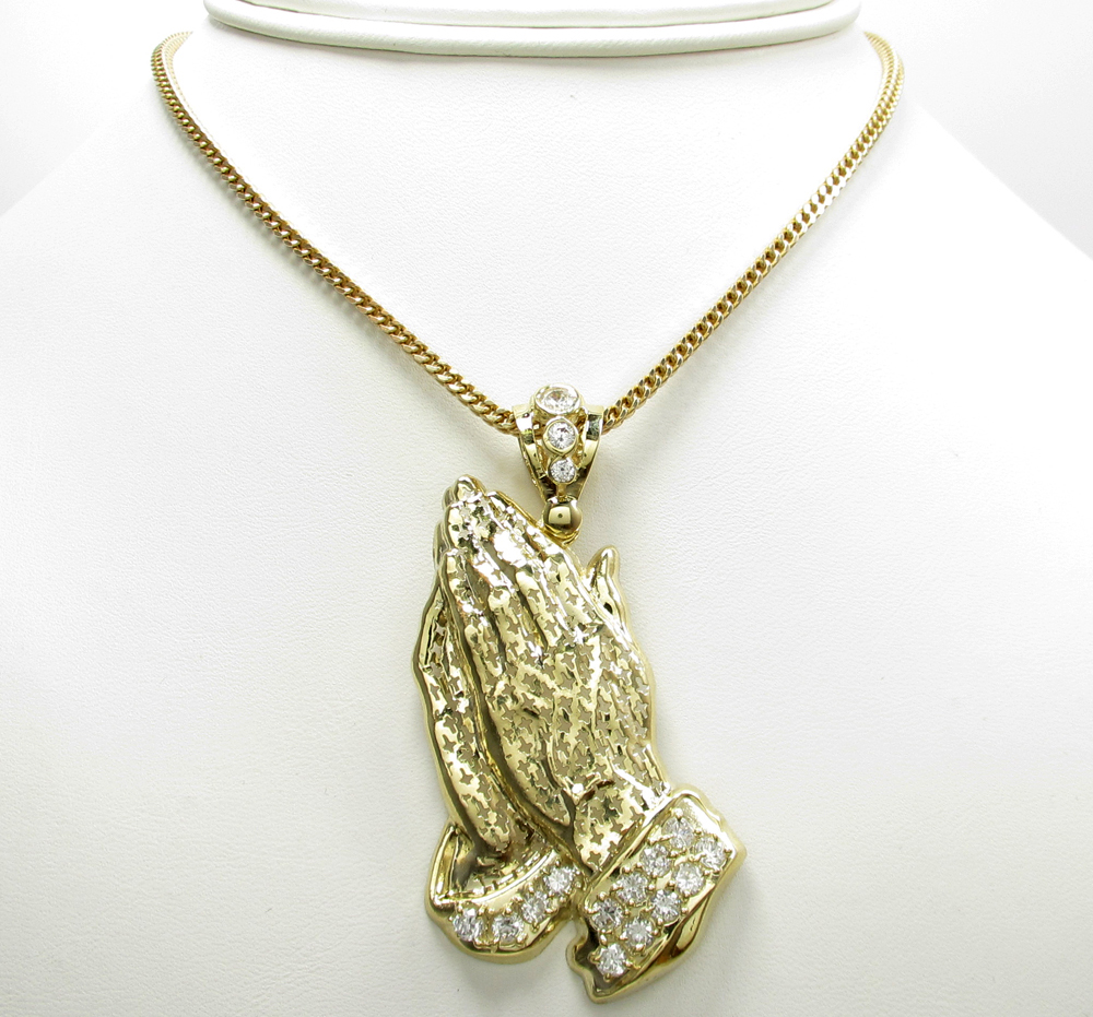 10k Yellow Gold Medium Cross Praying Hands Pendant 1 50ct