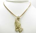10k yellow gold small cross praying hands pendant 1.50ct