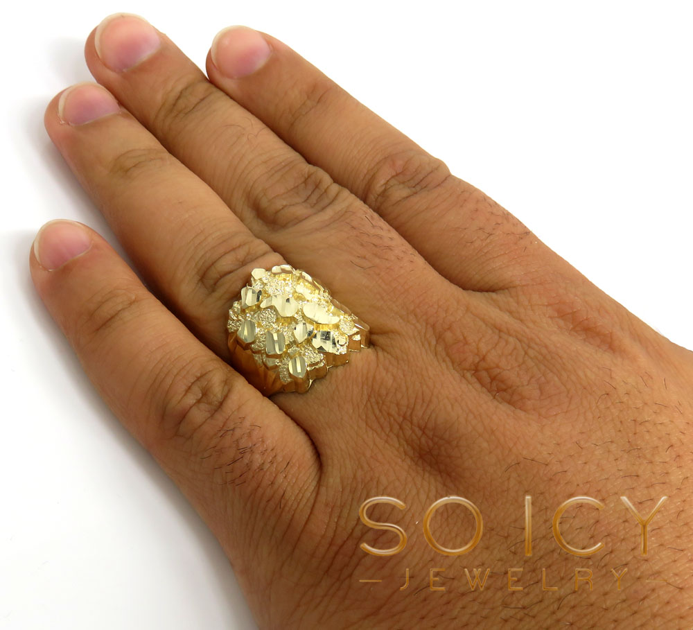Mens 10k yellow gold xl curved nugget ring 