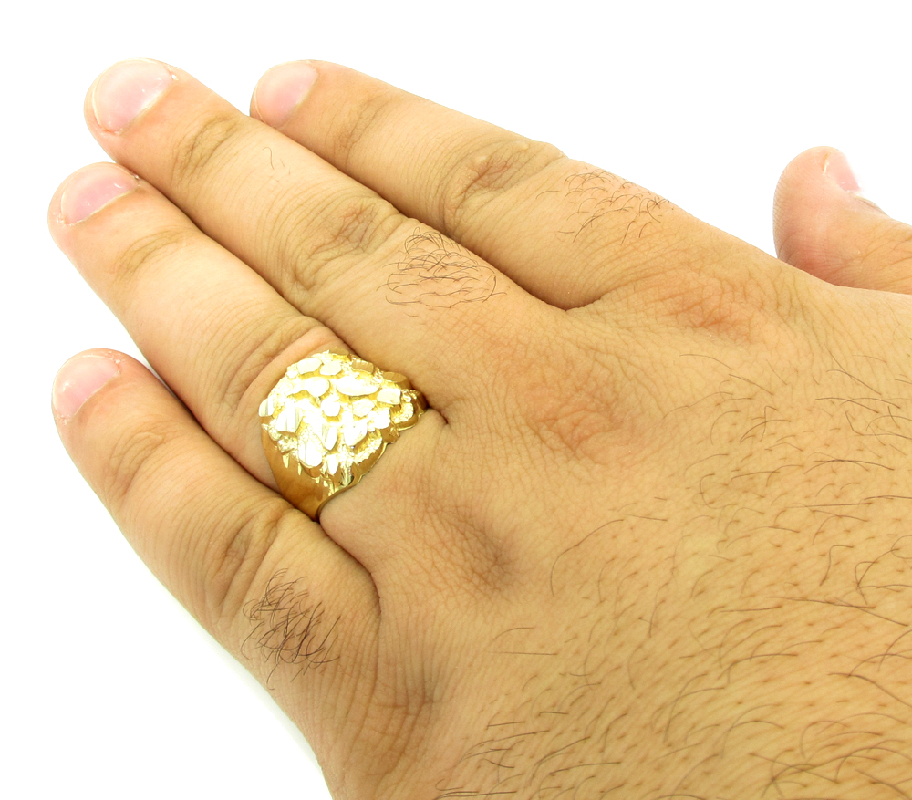 Mens 10k yellow gold large curved nugget ring