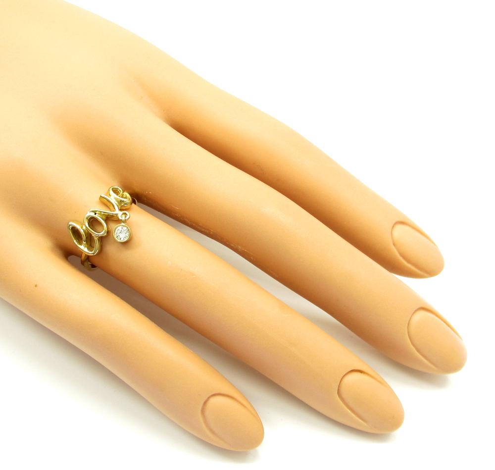 10k yellow gold script love ring 0.05ct