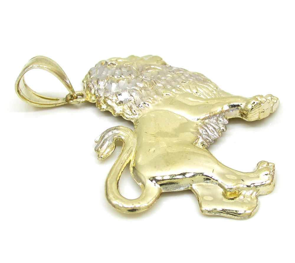 10k yellow gold two tone lion pendant 