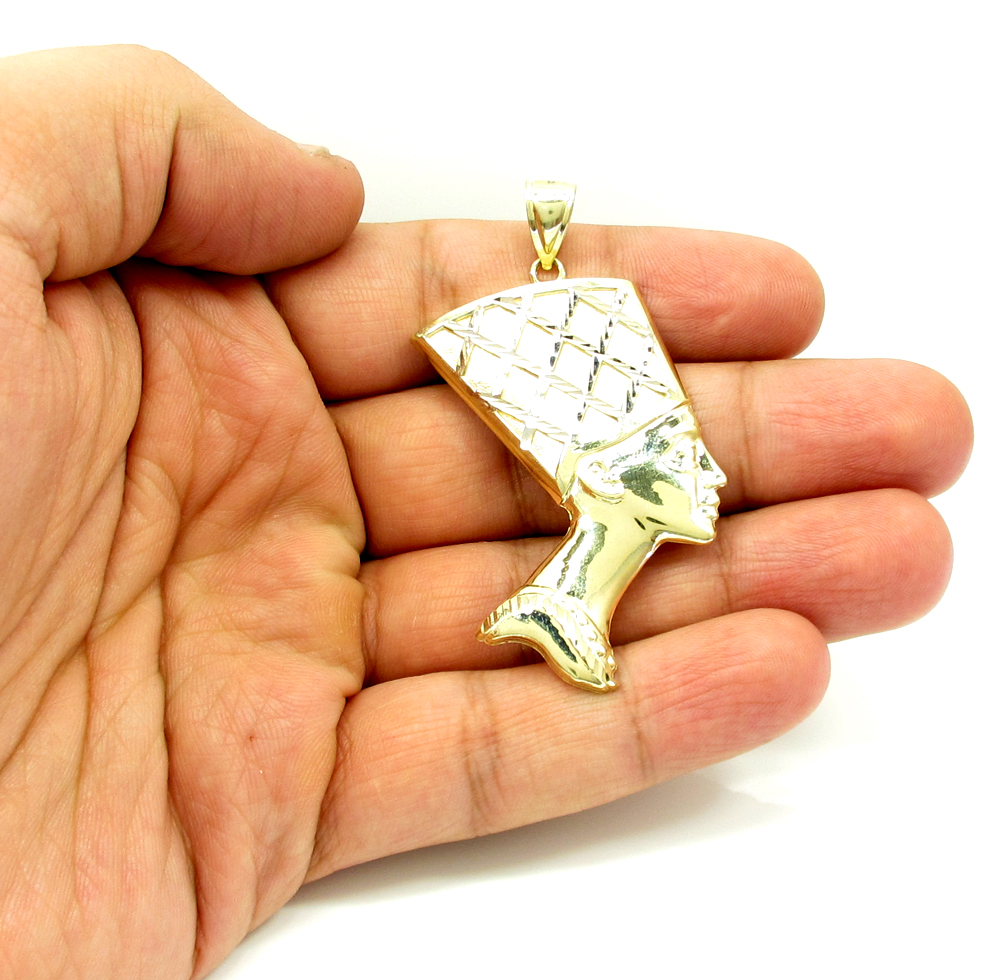 10k yellow gold two tone nefertiti large pendant 