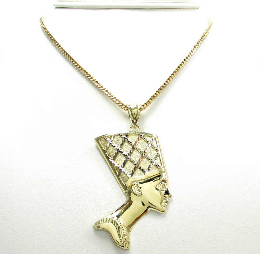 10k yellow gold two tone nefertiti large pendant 