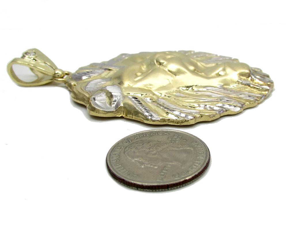 10k yellow gold large two tone lion pendant 0.10ct