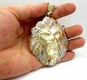 10k yellow gold large two tone lion pendant 0.10ct