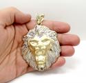 10k yellow gold large two tone lion pendant 0.10ct