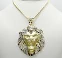 10k yellow gold large two tone lion pendant 0.10ct