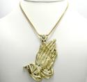 10k yellow gold large praying hands pendant 0.10ct
