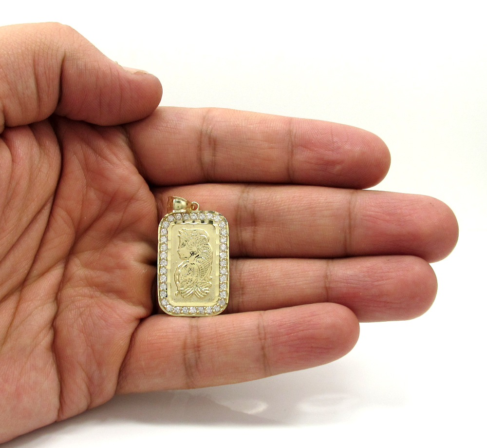 10k yellow gold mini gold bar pendant 0.10ct - Image 4