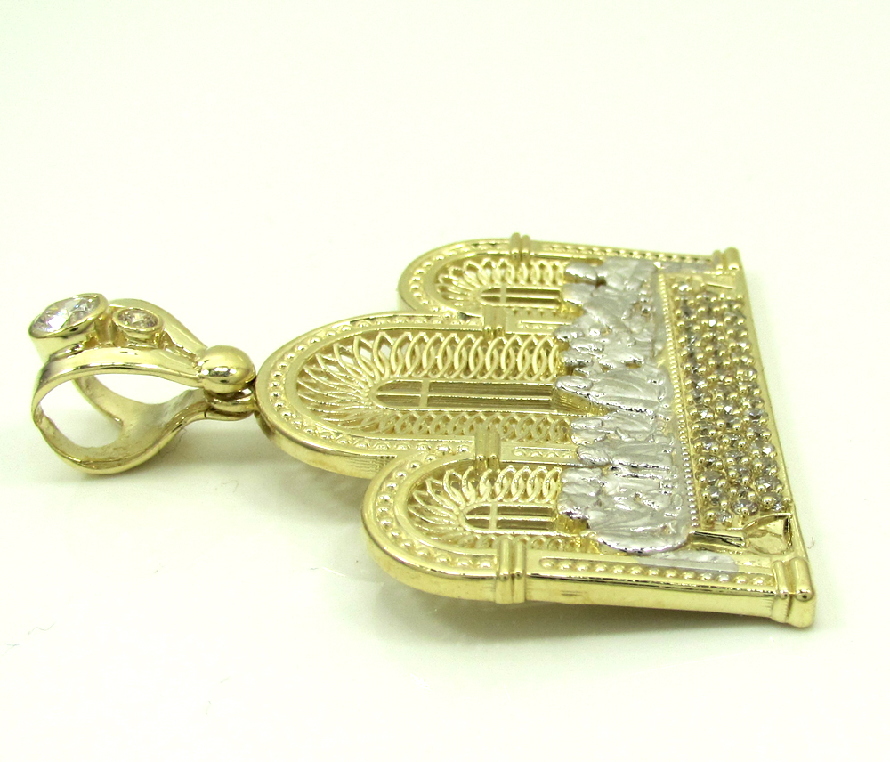 10k yellow gold two tone cz jesus apostles last supper pendant 1.50ct