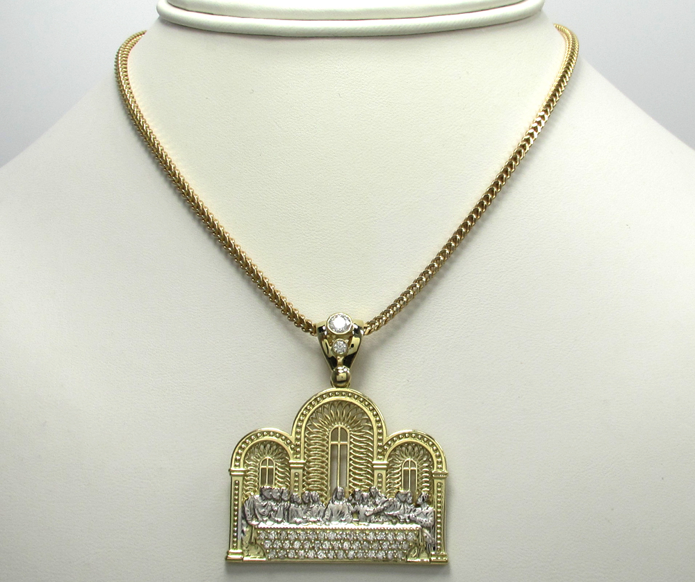 10k yellow gold two tone cz jesus apostles last supper pendant 1.50ct
