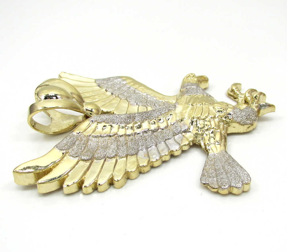 Mens 10k yellow gold two tone flying eagle pendant - Image 2