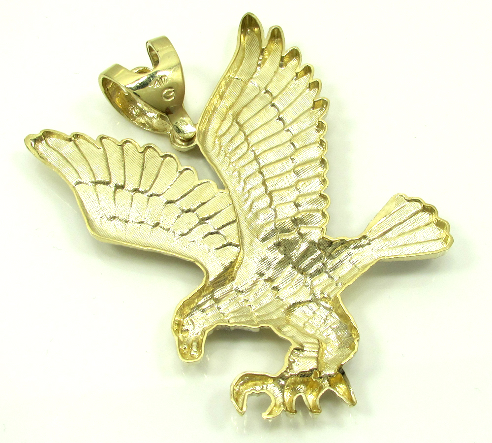 Mens 10k yellow gold two tone flying eagle pendant 
