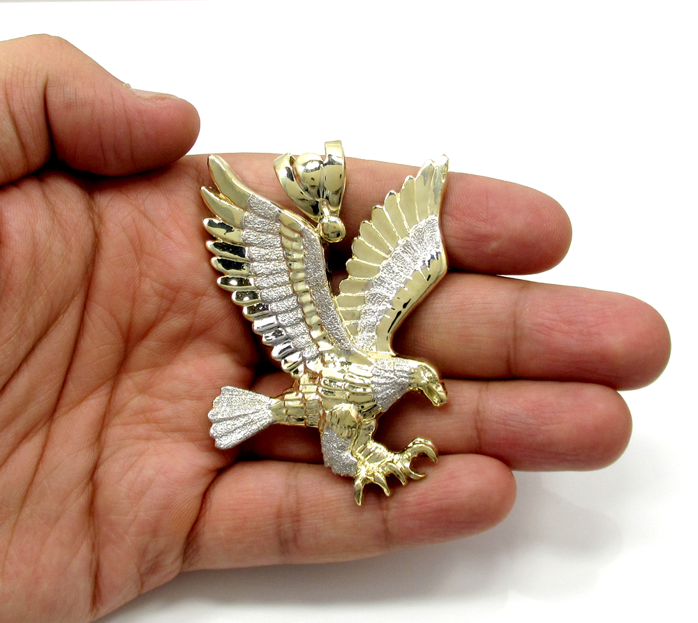 Mens 10k yellow gold two tone flying eagle pendant - Image 4