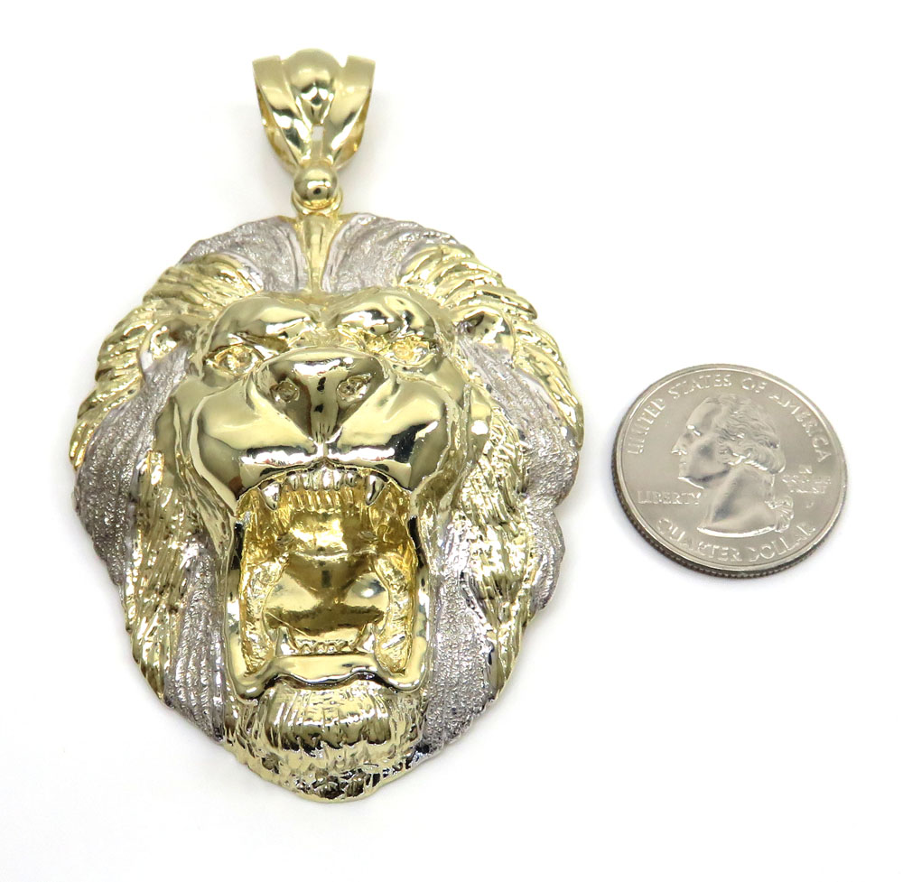 10k yellow gold large two tone 3d lion head pendant  - Image 2