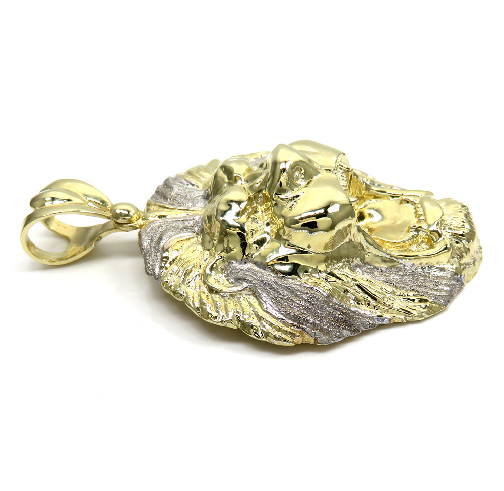 10k yellow gold large two tone 3d lion head pendant 