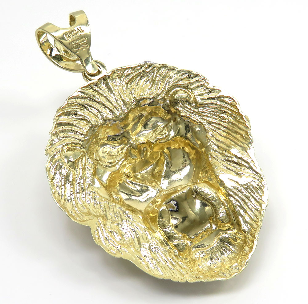10k yellow gold large two tone 3d lion head pendant 