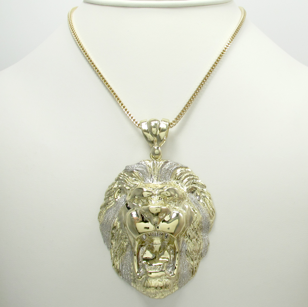 10k yellow gold large two tone 3d lion head pendant 