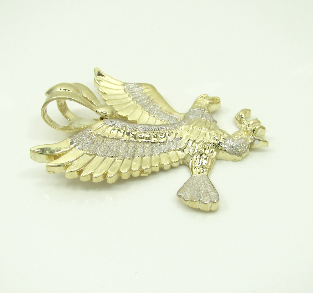 Mens 10k yellow gold medium two tone flying eagle pendant