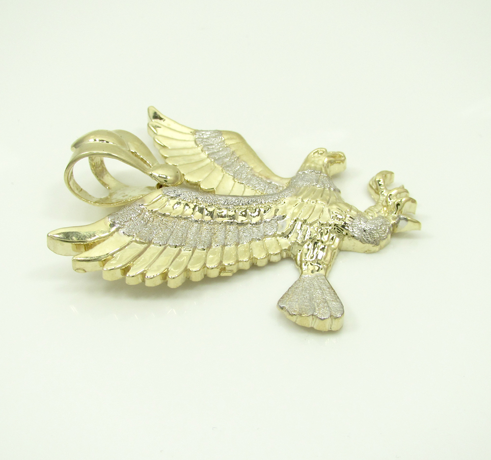 Mens 10k yellow gold medium two tone flying eagle pendant - Image 2