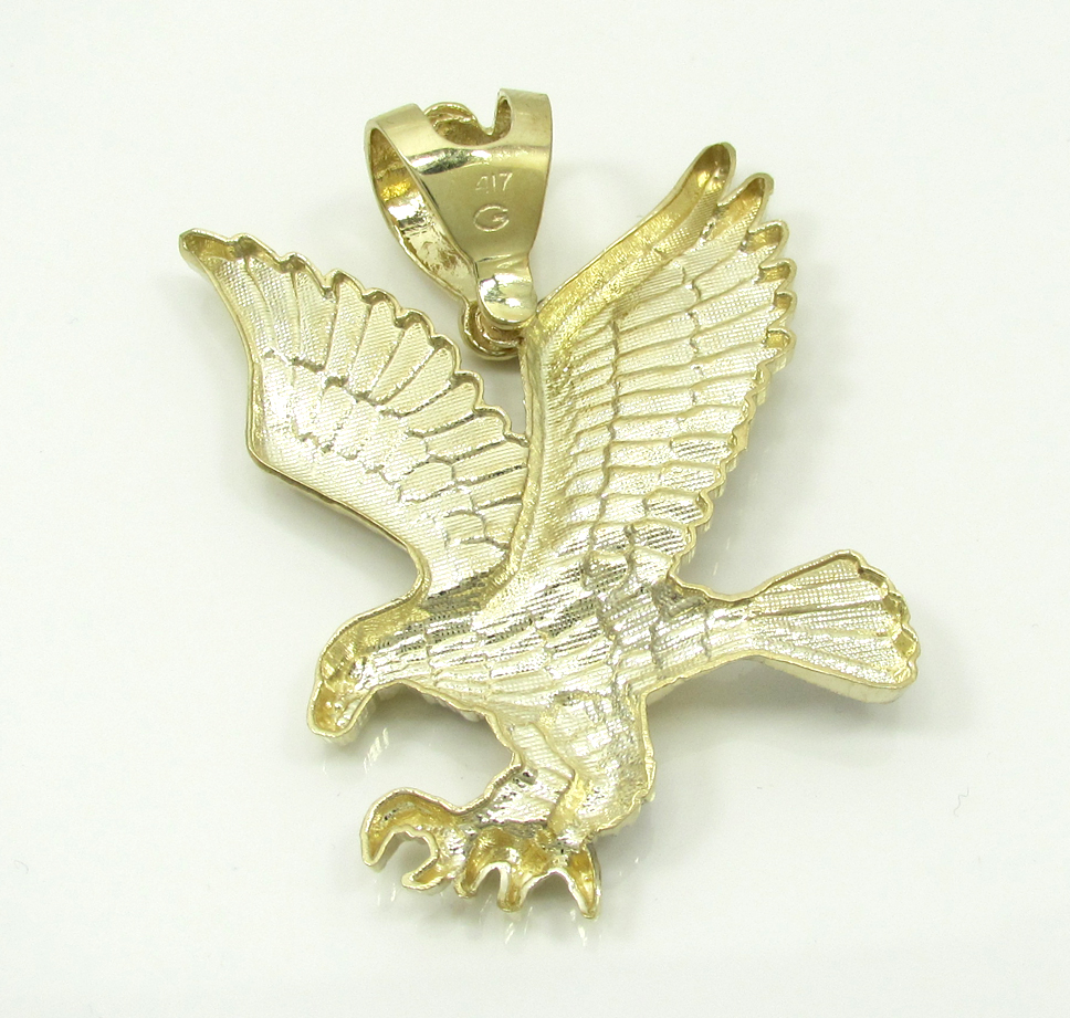 Mens 10k yellow gold medium two tone flying eagle pendant
