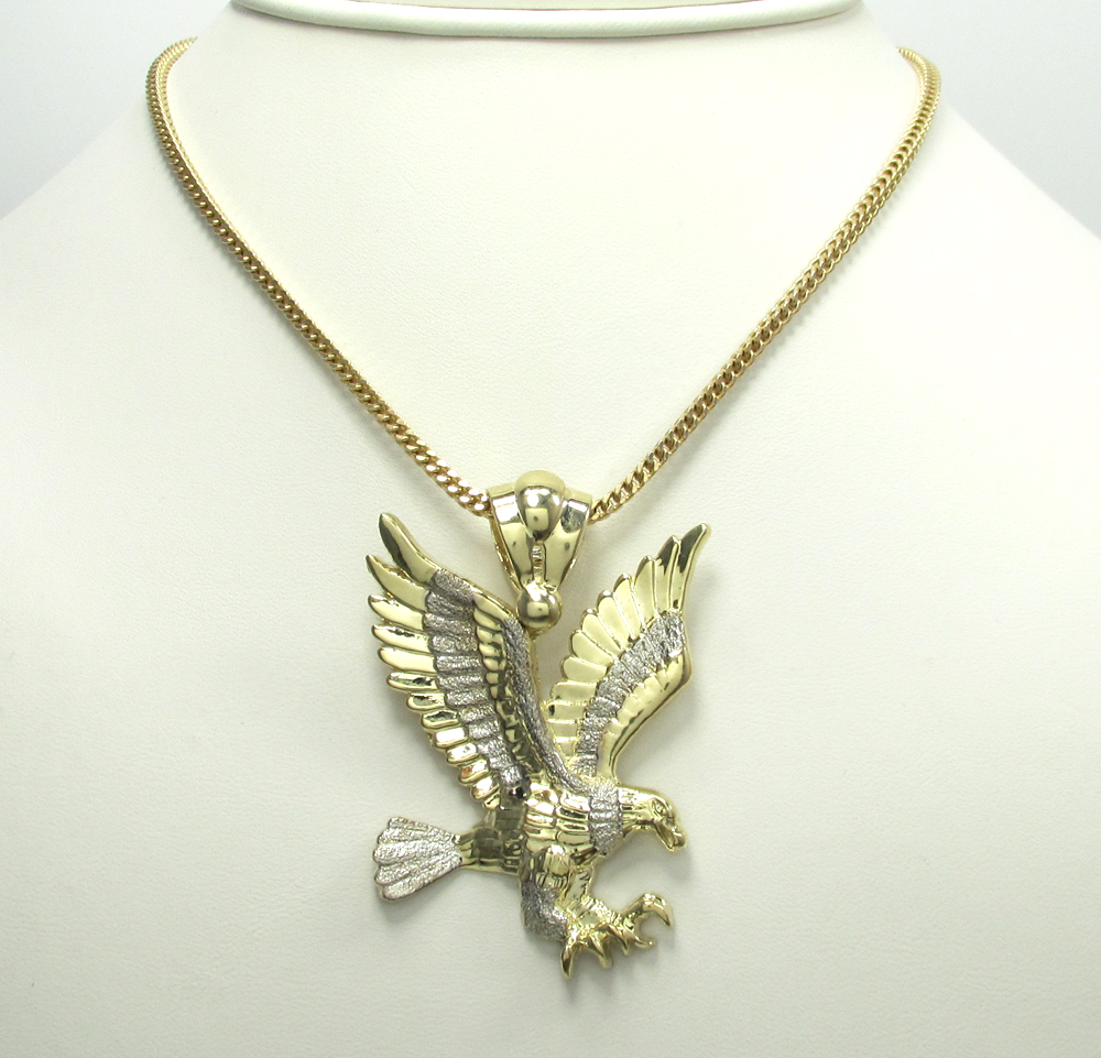 Mens 10k yellow gold medium two tone flying eagle pendant - Image 5