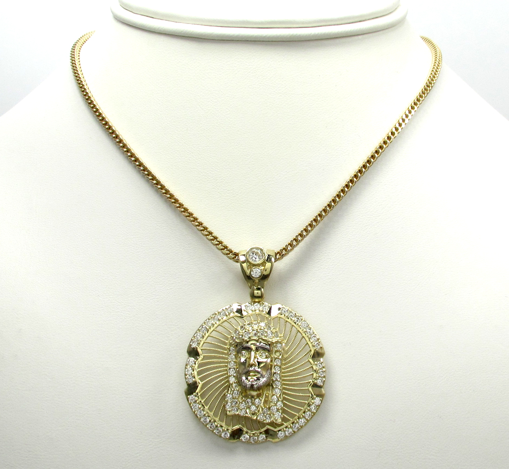 10k yellow gold mini jesus halo pendant 1.10ct
