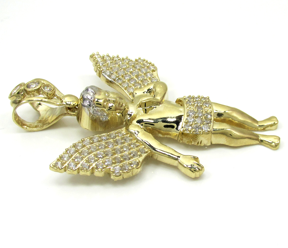 10k yellow gold two tone large baby cherub pendant 1.50ct