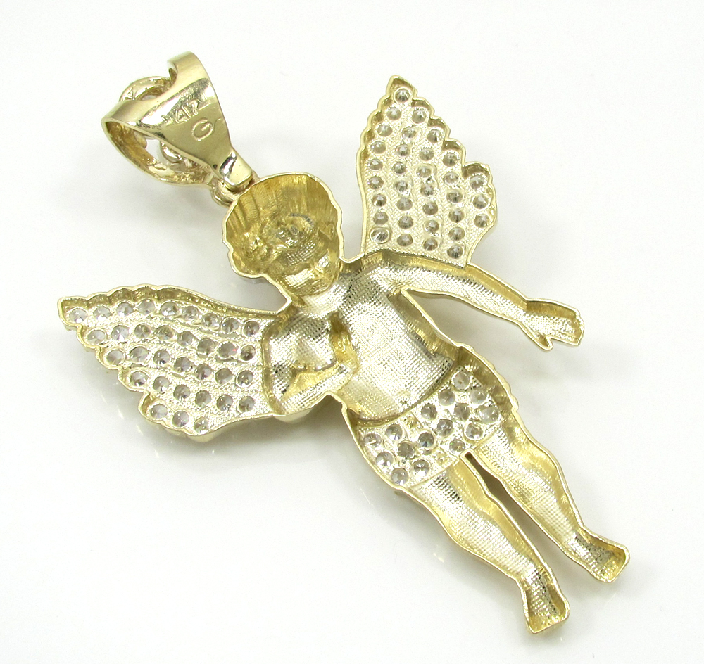 10k yellow gold two tone large baby cherub pendant 1.50ct