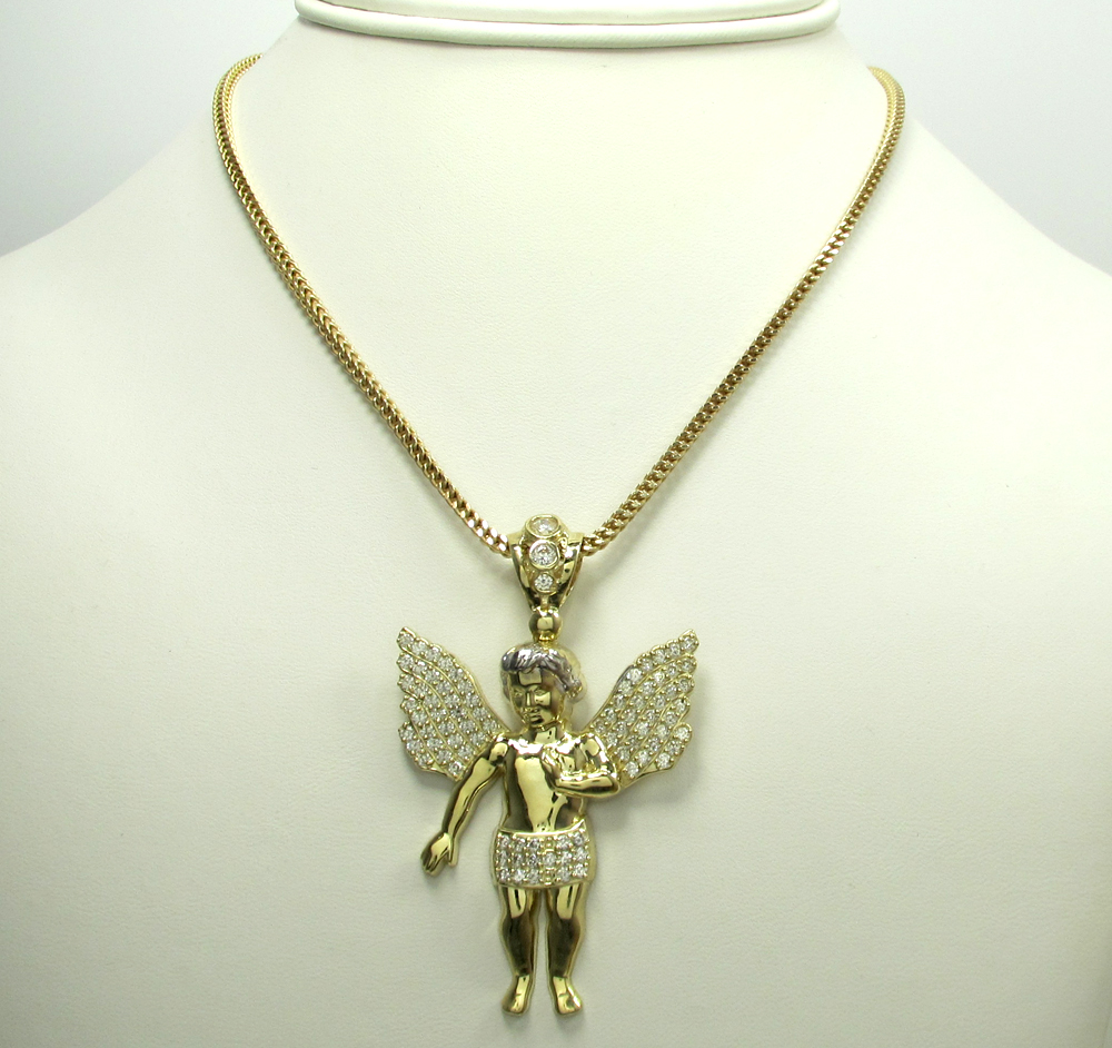10k yellow gold two tone large baby cherub pendant 1.50ct
