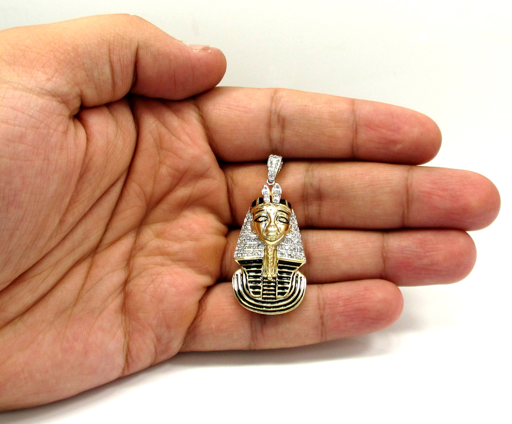 10k yellow and white gold pharaoh sphinx pendant .57ct