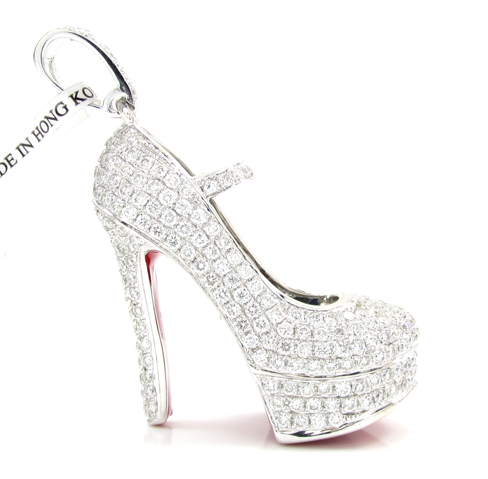 14k white gold red bottom stiletto heel shoe 2.88ct