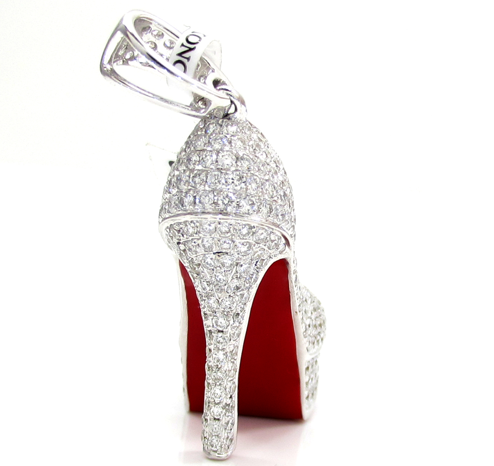 14k white gold red bottom stiletto heel shoe 2.88ct