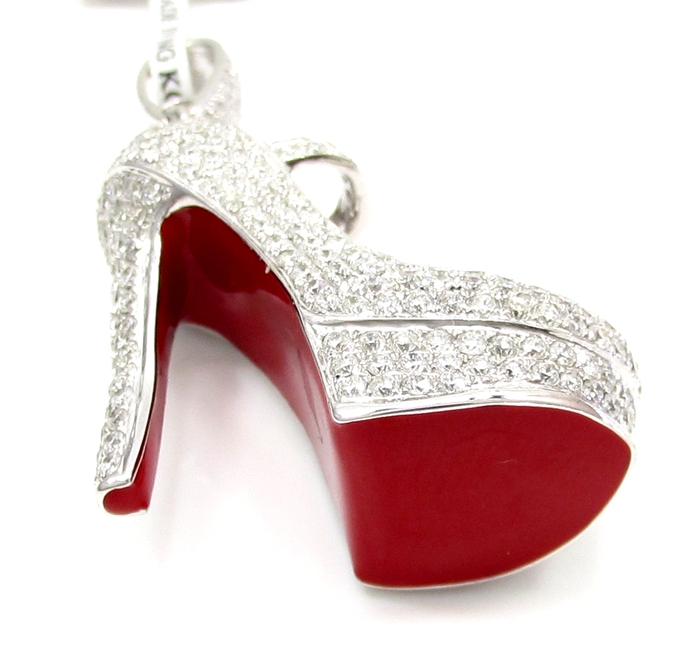 14k white gold red bottom stiletto heel shoe 2.88ct