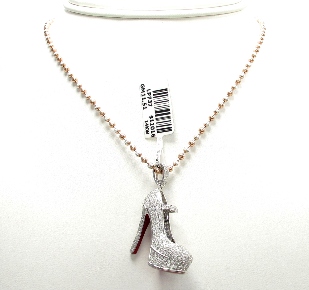 14k white gold red bottom stiletto heel shoe 2.88ct