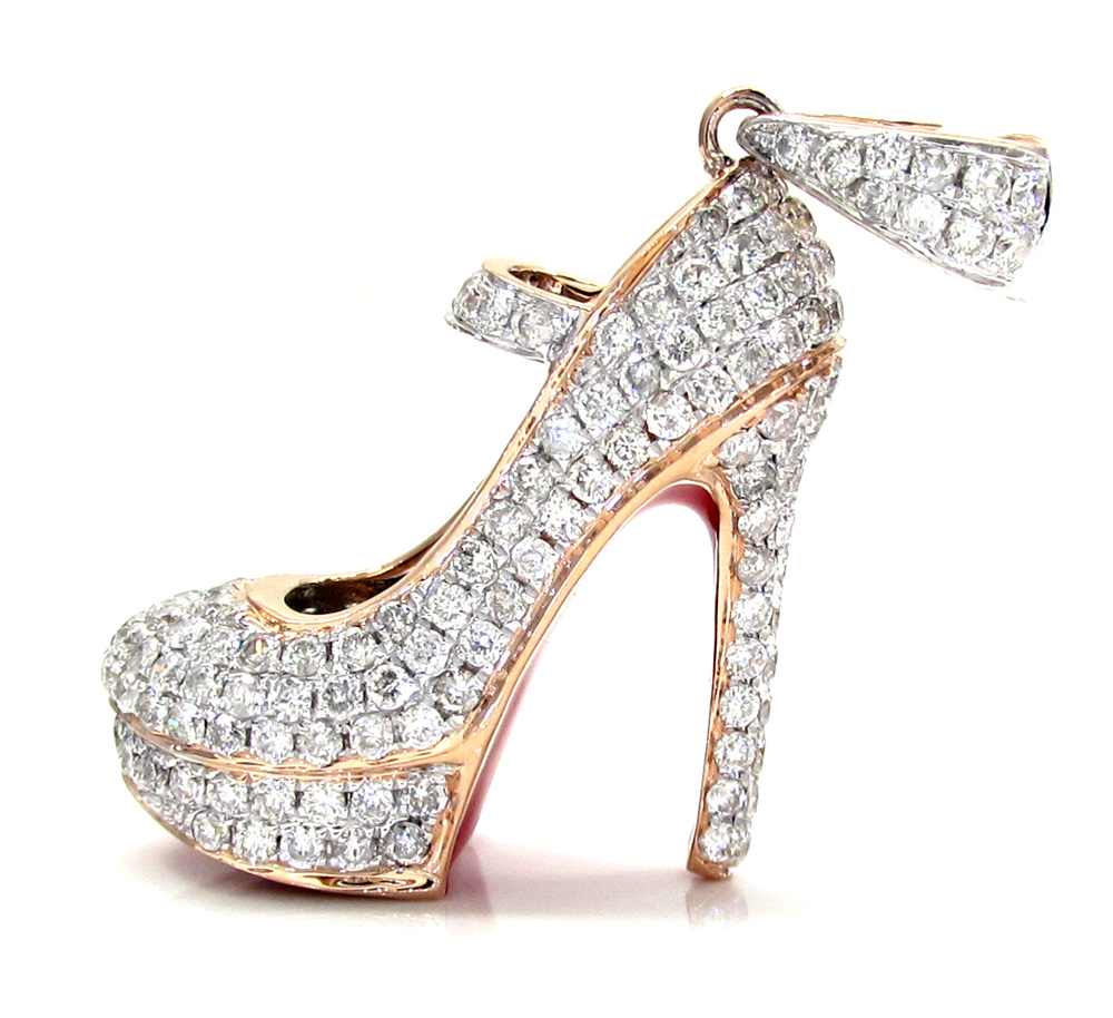 14k rose,white, yellow gold red bottom stiletto heel shoe 1.96ct