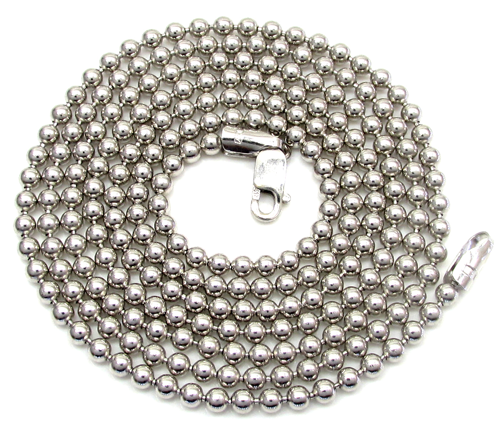 10k white gold smooth bead link chain 20-28 inch 2.2mm