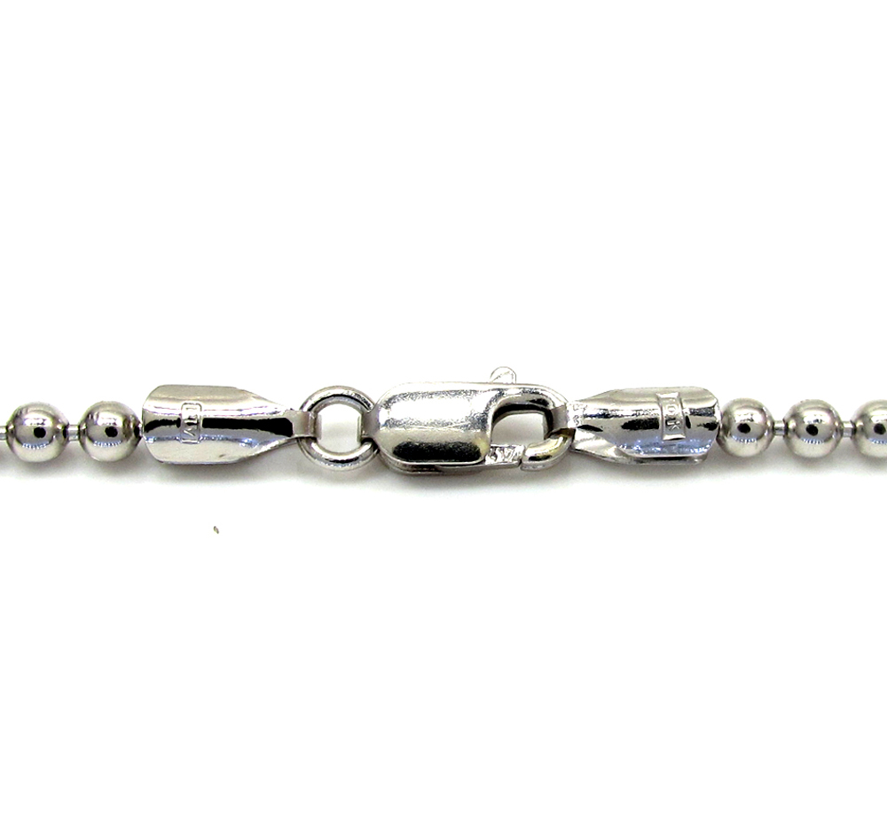 10k white gold smooth bead link chain 20-28 inch 2.2mm