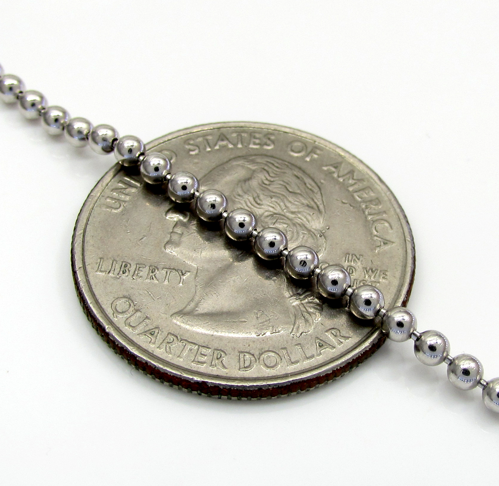 10k white gold smooth bead link chain 20-28 inch 2.2mm