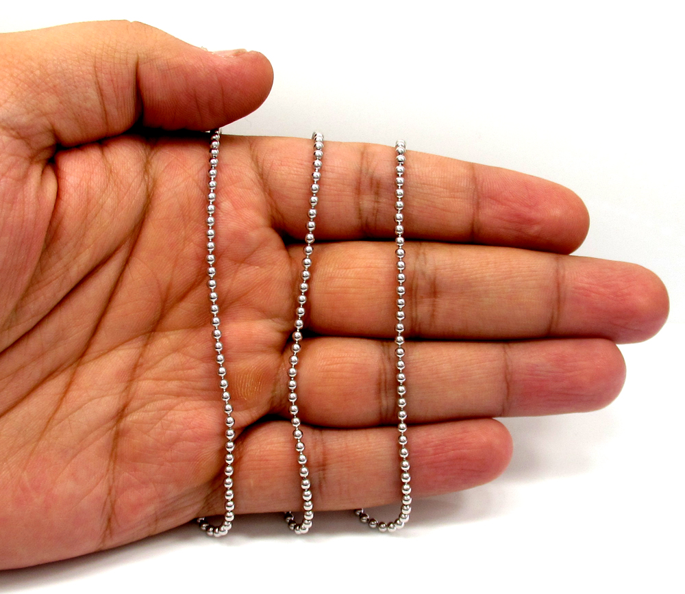 10k white gold smooth bead link chain 20-28 inch 2.2mm - Image 5