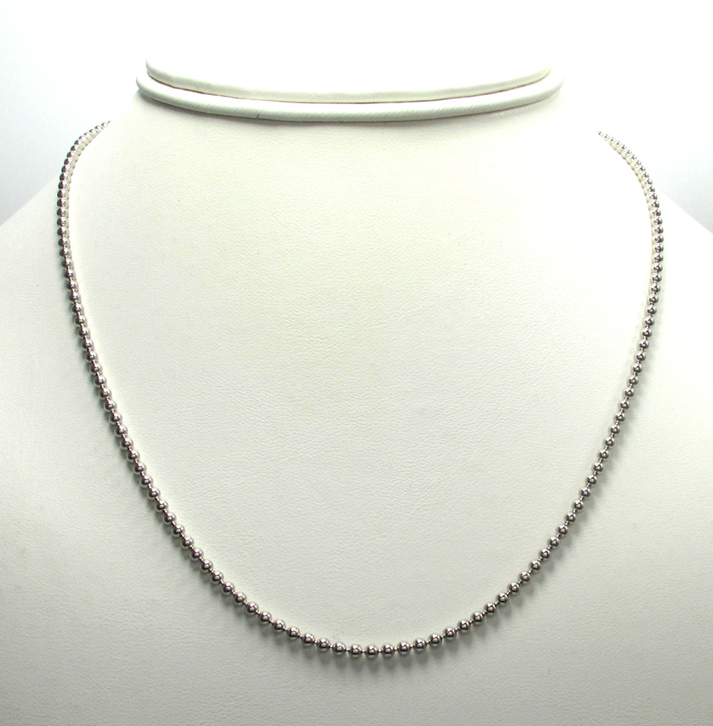 10k white gold smooth bead link chain 20-28 inch 2.2mm