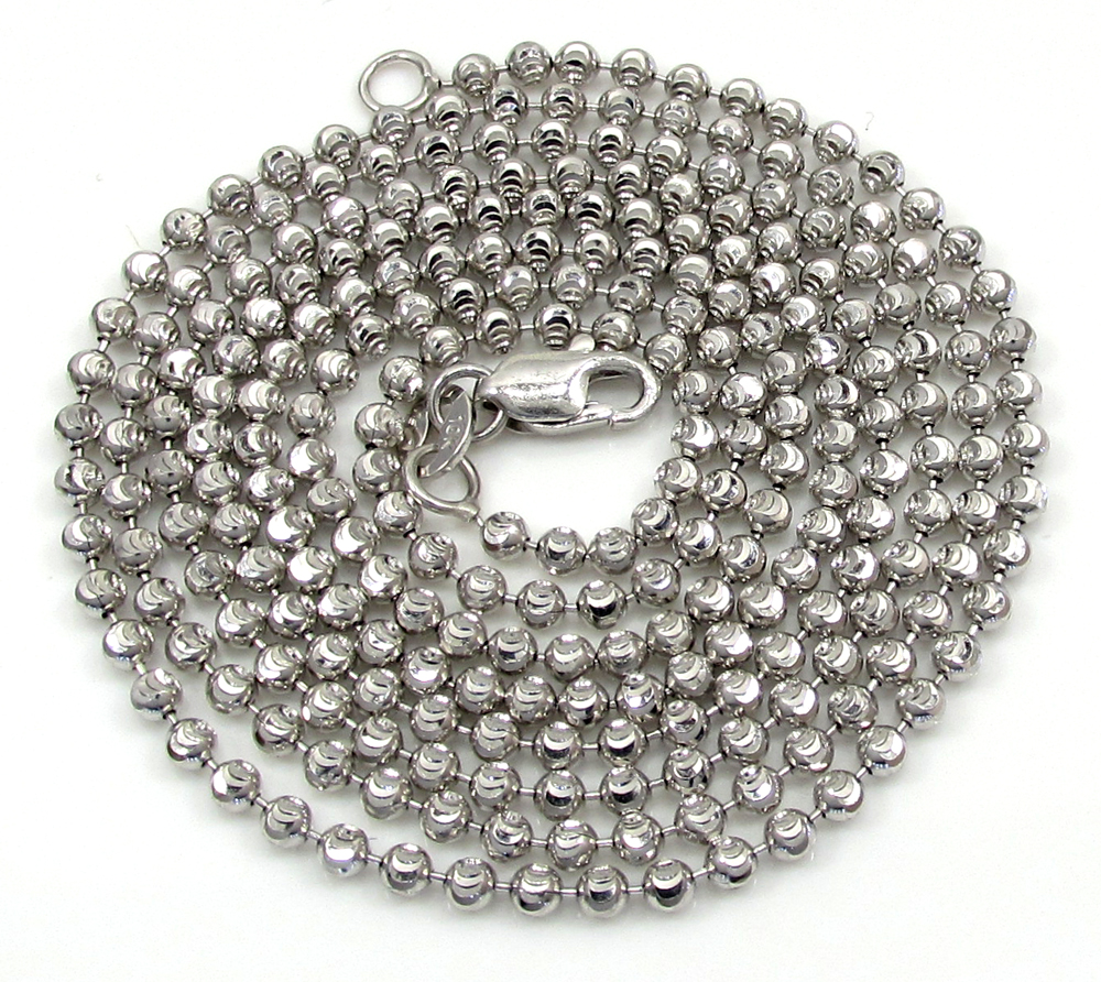 10k white gold moon cut skinny bead link chain 16-26 inch 2.0mm