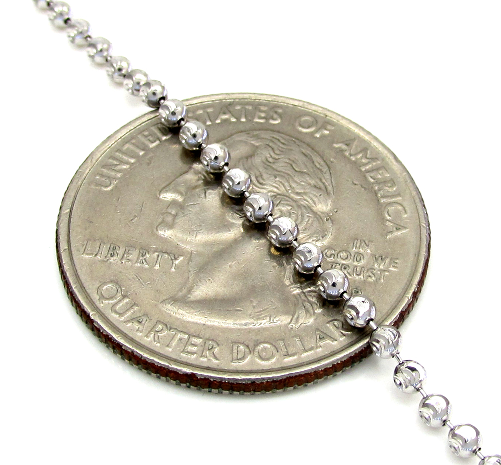 10k white gold moon cut skinny bead link chain 22-26 inch 2.0mm