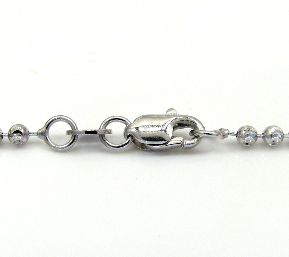 10k white gold moon cut skinny bead link chain 16-26 inch 2.0mm