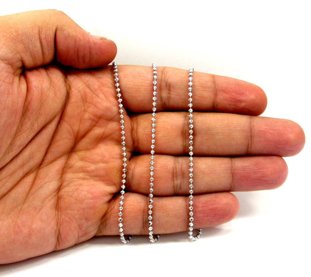 10k white gold moon cut skinny bead link chain 16-26 inch 2.0mm